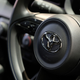 A photo of the steering wheel in a Toyota car